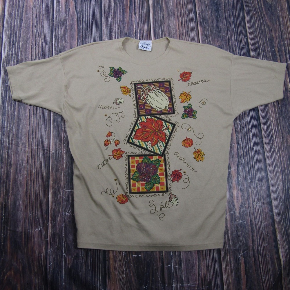 Sassy‎ Sport T-Shirt Womens 2XL Beige Studded Floral Vintage 90s Granny Core